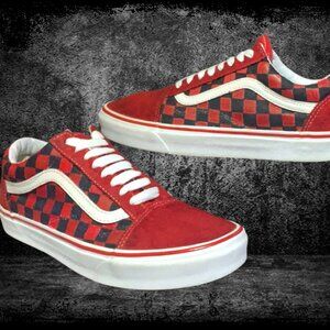 CUSTOM Vans Old Skool V Logo Skate Shoes with Checkerboard Pattern - Size 7